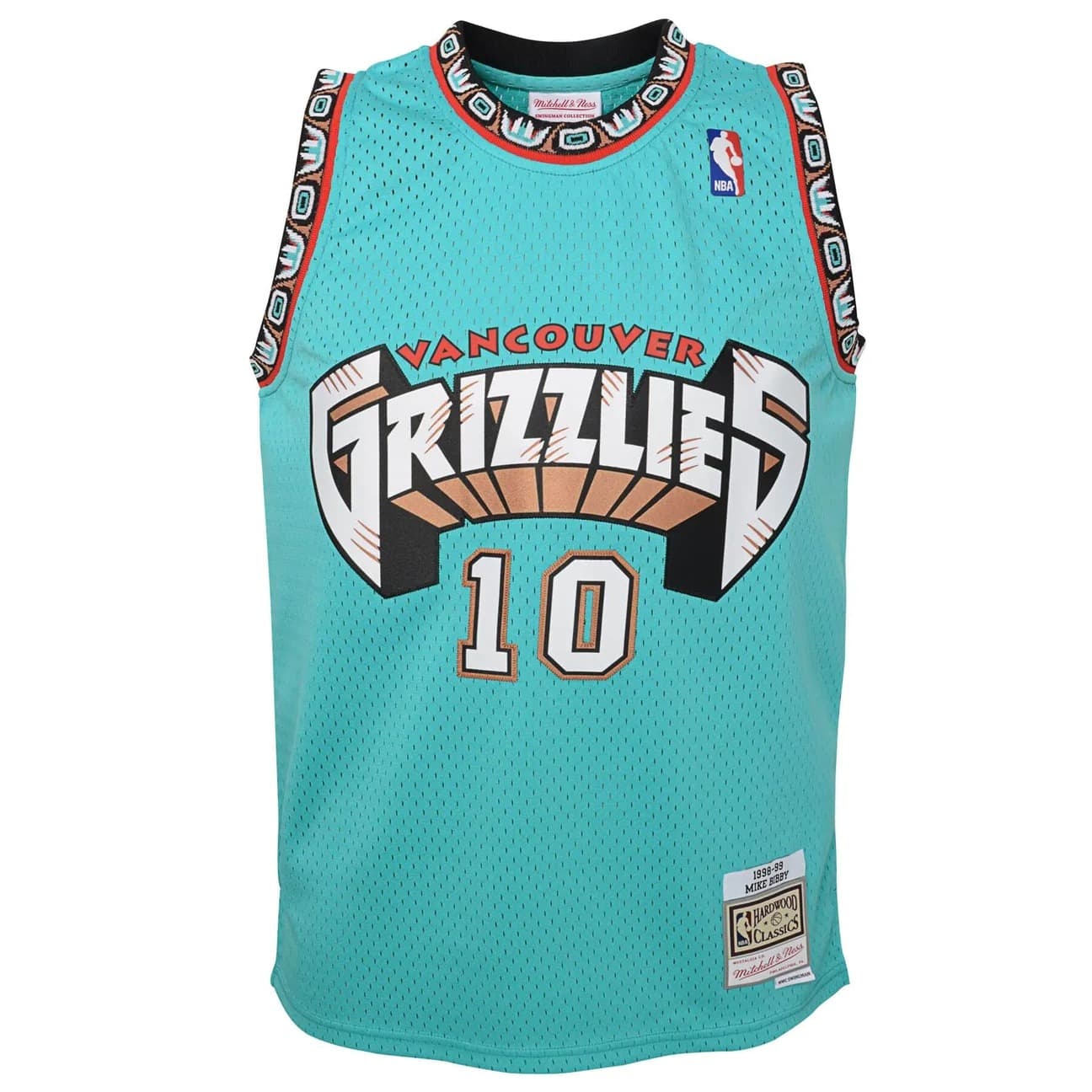 Баскетбольная джерси 1998-99 Vancouver Grizzlies Mike Bibby #10 Youth Swingman Hardwood Classics Teal Jersey