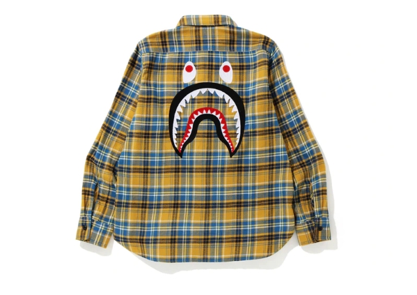 Рубашка BAPE Shark Flannel Check Shirt FW19 Yellow