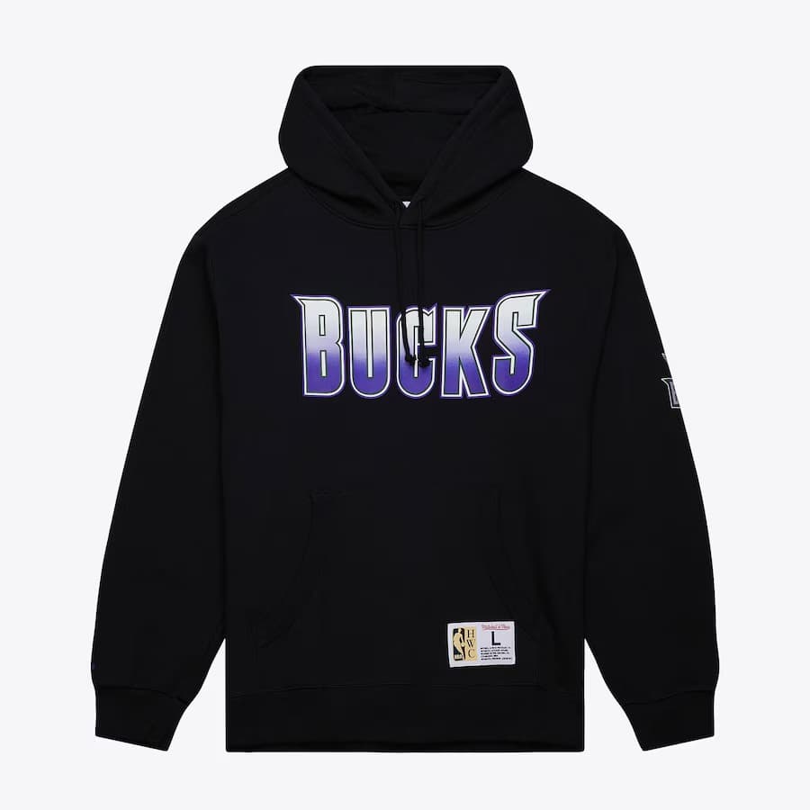 Худи Mitchell & Ness Black Milwaukee Bucks Game Time Vintage Logo Fleece Pullover Hoodie