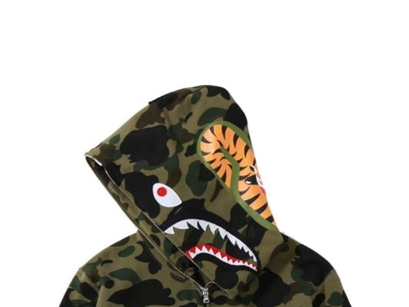 Худи BAPE 1st Camo Screen Printed Shark Full Zip Hoodie Green