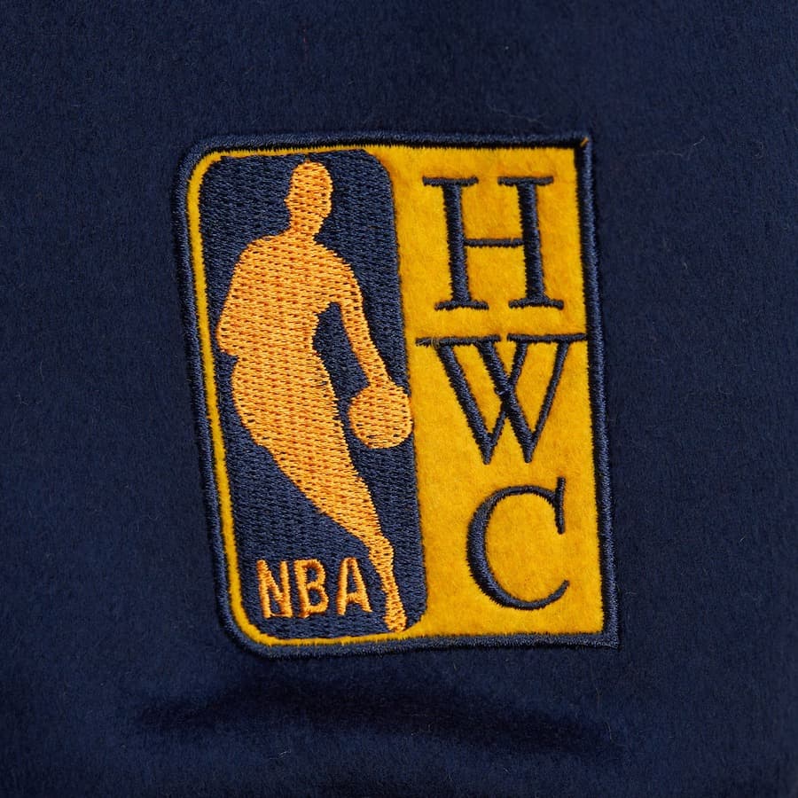 Бомбер Mitchell & Ness Navy Golden State Warriors Team History Vintage Logo Full-Snap Varsity Jacket