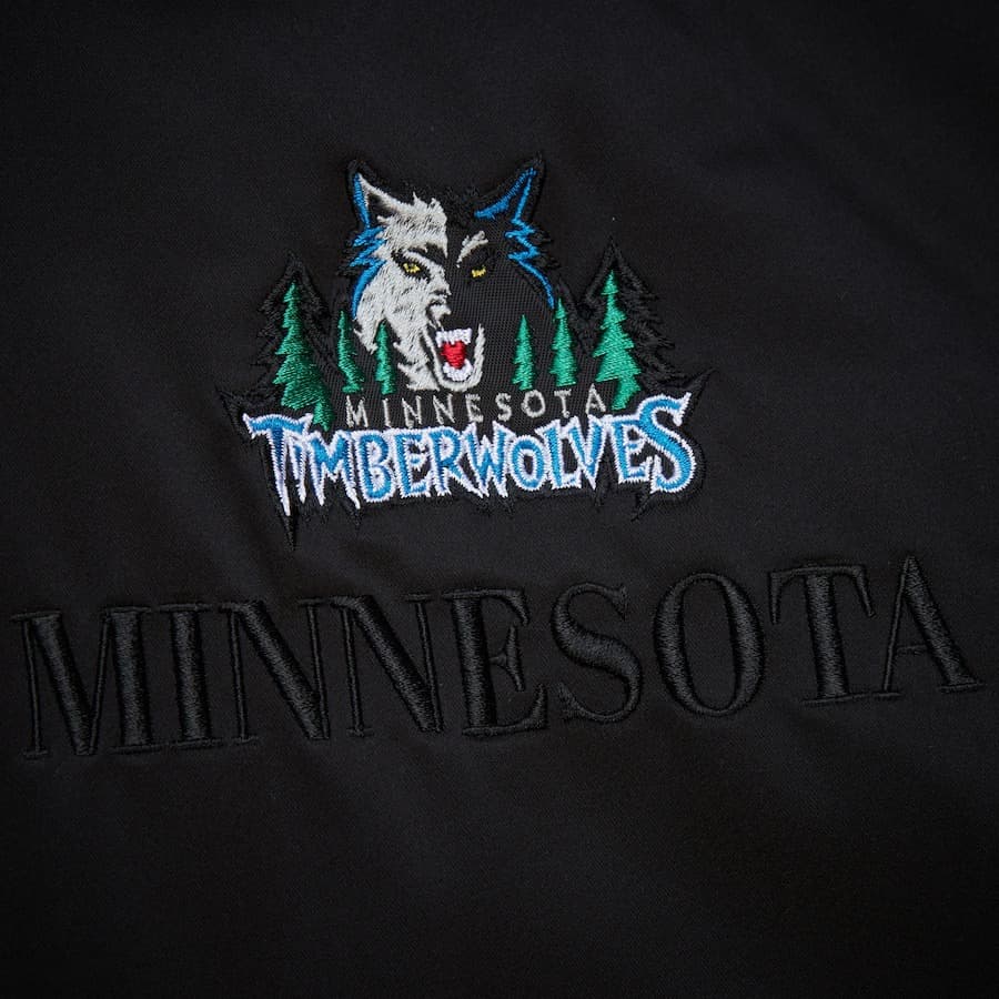 Бомбер Mitchell & Ness Black Minnesota Timberwolves Team OG 3.0 Satin Full Snap Jacket