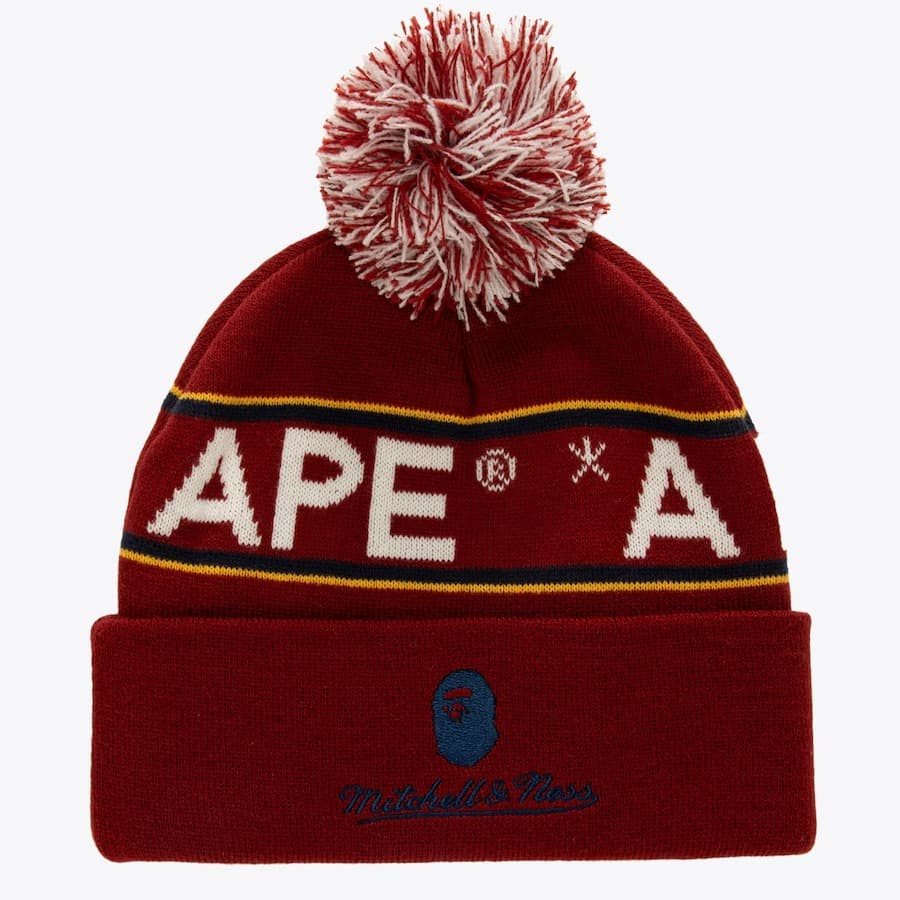 Шапка Mitchell & Ness x Bape Red Florida Panthers Cuffed Knit Pom Hat