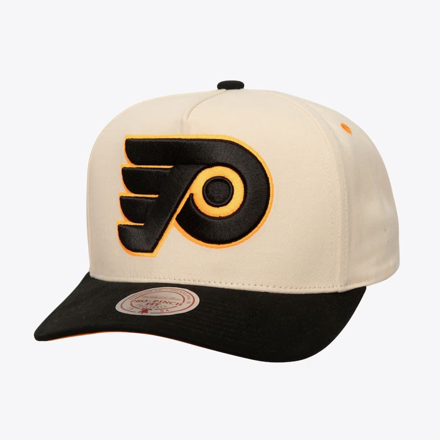 Бейсболка Mitchell & Ness Cream Philadelphia Flyers Overspray Pro Crown Snapback Hat
