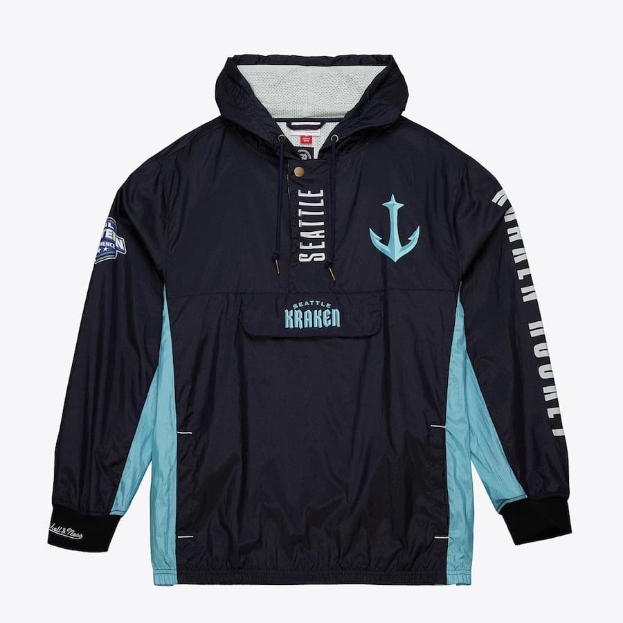 Анорак Mitchell & Ness Deep Sea Blue Seattle Kraken Team OG 2.0 Anorak Quarter-Zip Hoodie Windbreaker Jacket