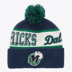 Mitchell-Ness-Navy-Dallas-Mavericks-Hardwood-Classics-Block-Sweep-Cuffed-Knit-Hat-with-Pom-300x300
