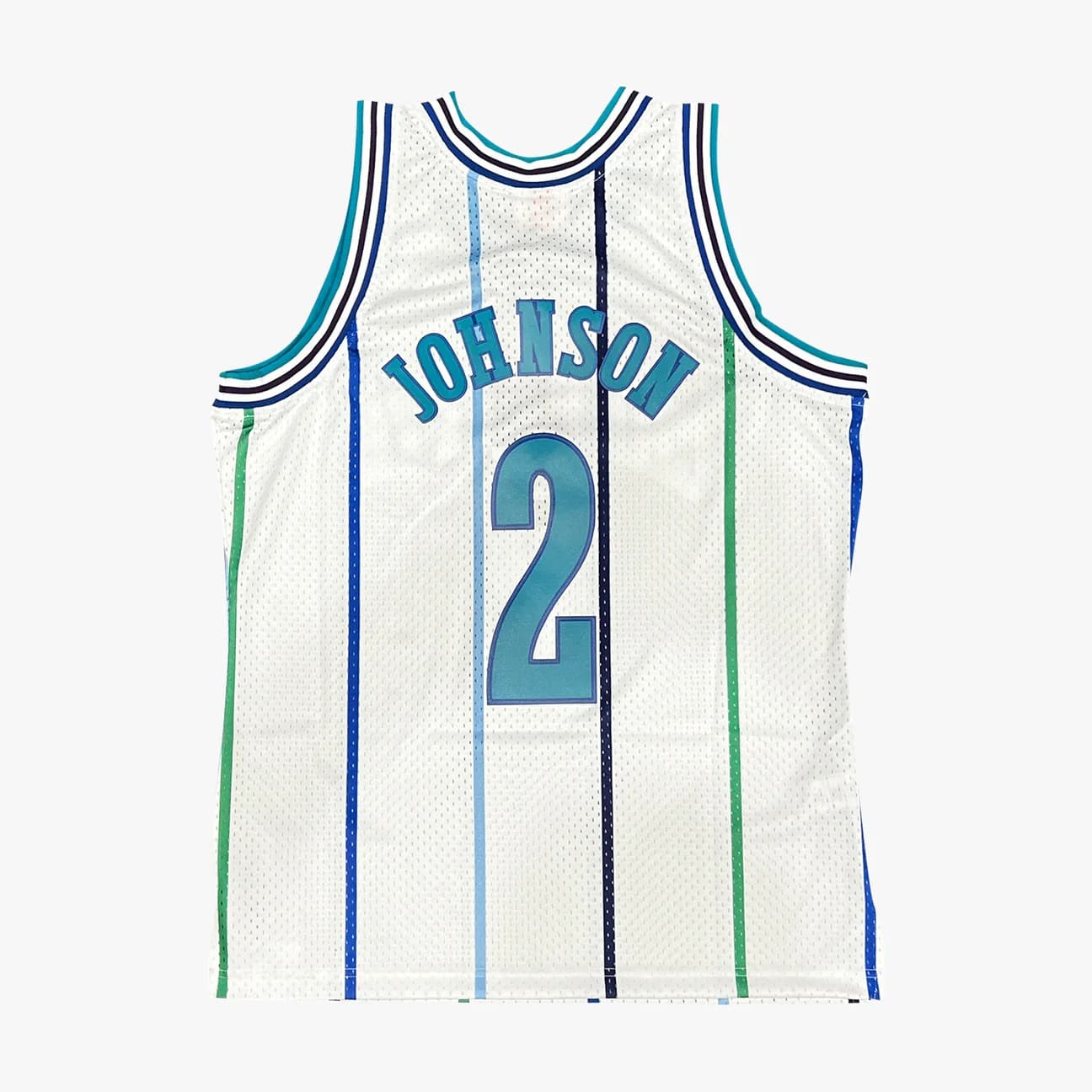 1992-93-Charlotte-Hornets-Larry-Johnson-2-Swingman-Hardwood-Classics-White-Jersey-6