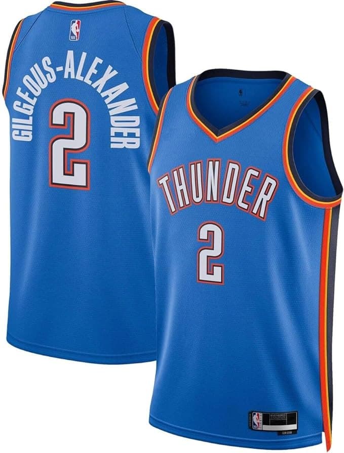Баскетбольная джерси 2023-24 Oklahoma City Thunder Shai Gilgeous-Alexander #2 Youth Icon Edition Swingman Blue Jersey