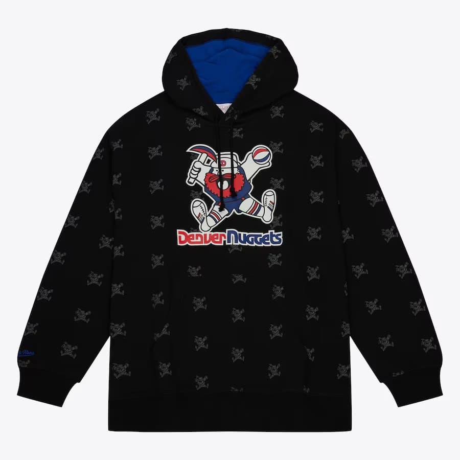 Худи Mitchell & Ness Black Denver Nuggets Allover Print Fleece Pullover Hoodie