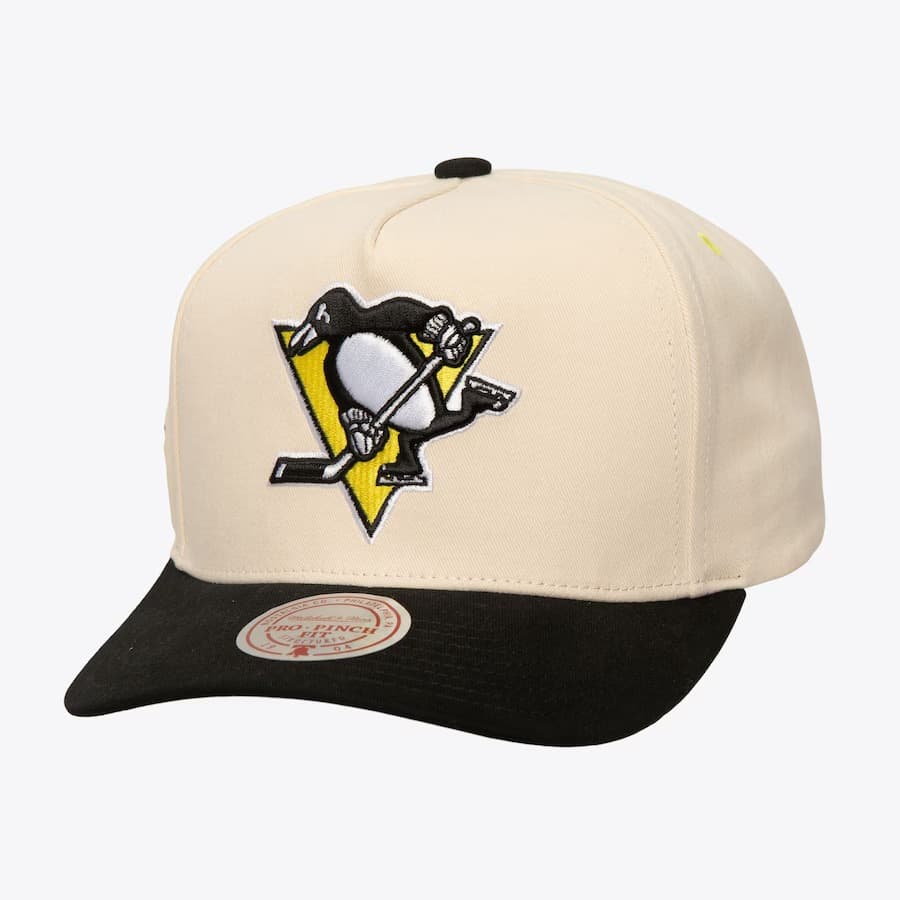 Бейсболка Mitchell & Ness Cream Pittsburgh Penguins Overspray Pro Crown Snapback Hat