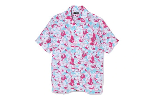 Рубашка BAPE Store Miami Open Collar Shirt PinkBlue