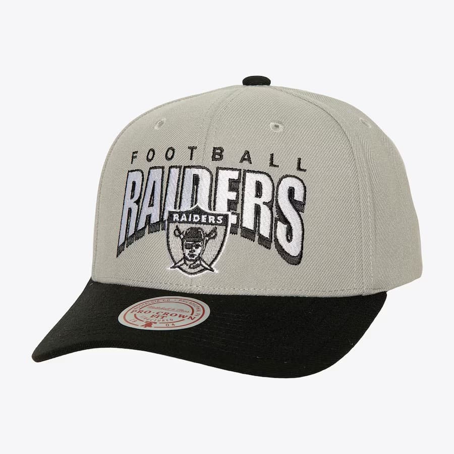 Бейсболка Mitchell & Ness Gray Oakland Raiders Boom Text Pro Snapback Hat