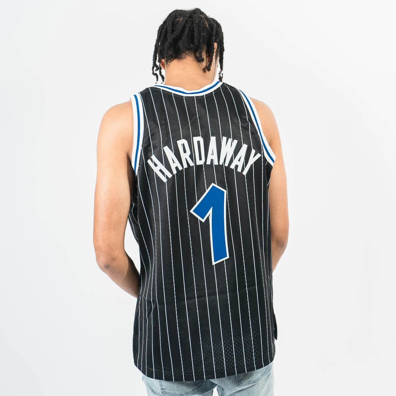 Баскетбольная джерси 1994-95 Orlando Magic Penny Hardaway #1 Swingman Hardwood Classics Black Pinstripes Jersey
