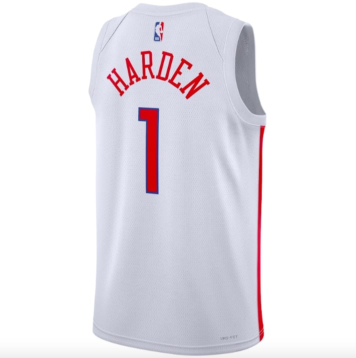 Баскетбольная джерси 2022-23 Philadelphia 76ers #1 James Harden Swingman City White Jersey