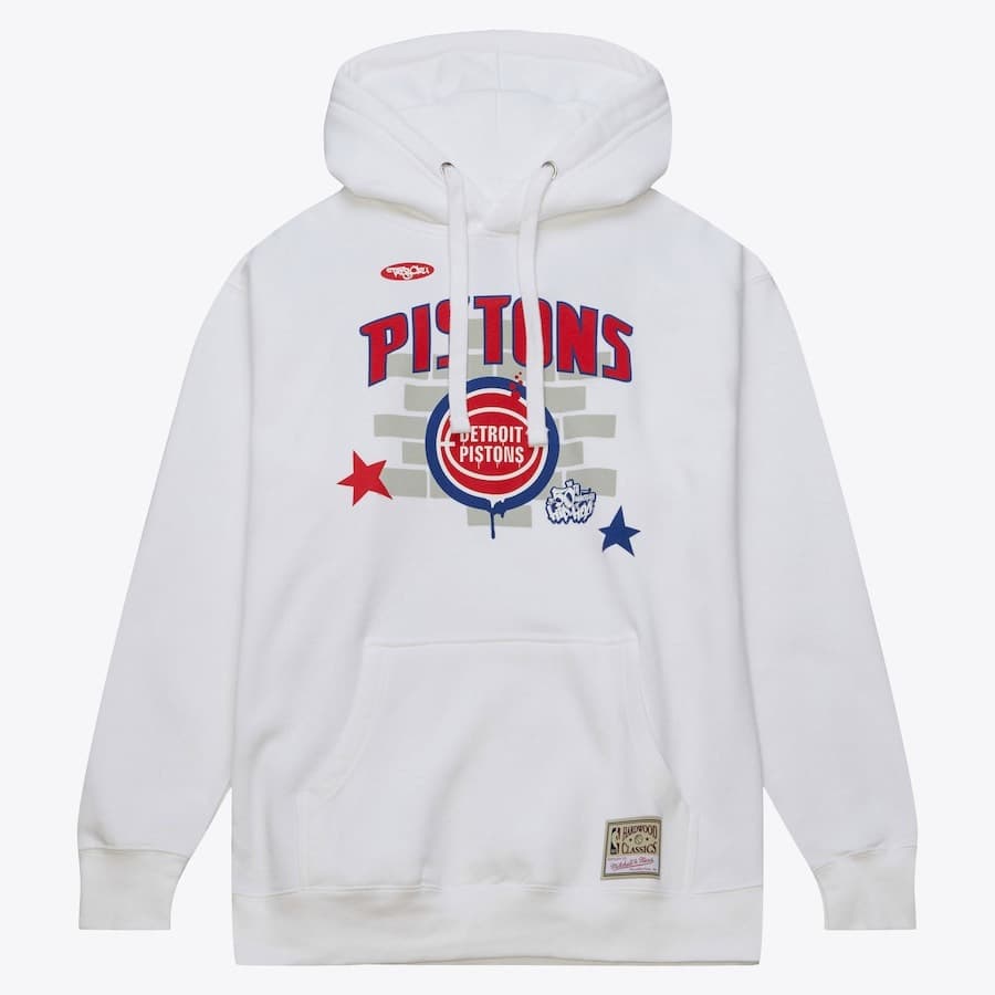 Худи Mitchell & Ness White Detroit Pistons Hardwood Classics Tats Cru The 50th Anniversary of Hip-Hop Brick Pullover Hoodie