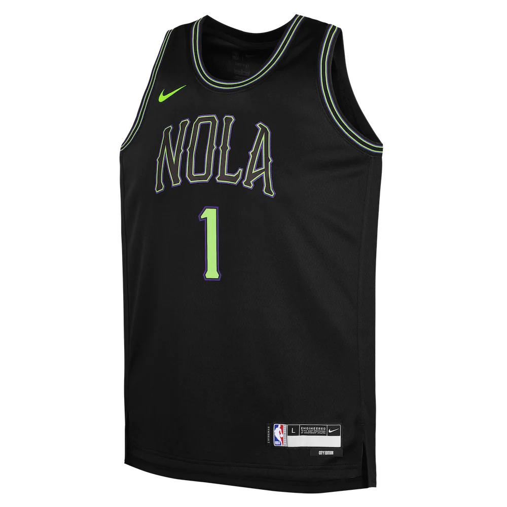 Баскетбольная джерси 2023-24 New Orleans Pelicans Zion Williamson #1 Youth Swingman City Edition Black Jersey