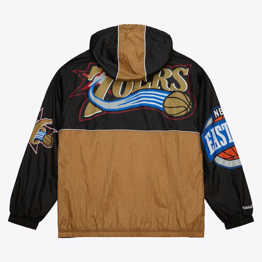 Анорак Mitchell & Ness Black Philadelphia 76ers Team Anorak Quarter-Zip Windbreaker Jacket