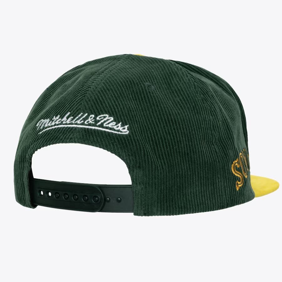 Бейсболка Mitchell & Ness Green Gold Seattle Supersonics Hardwood Classics Sueduroy Snapback Hat