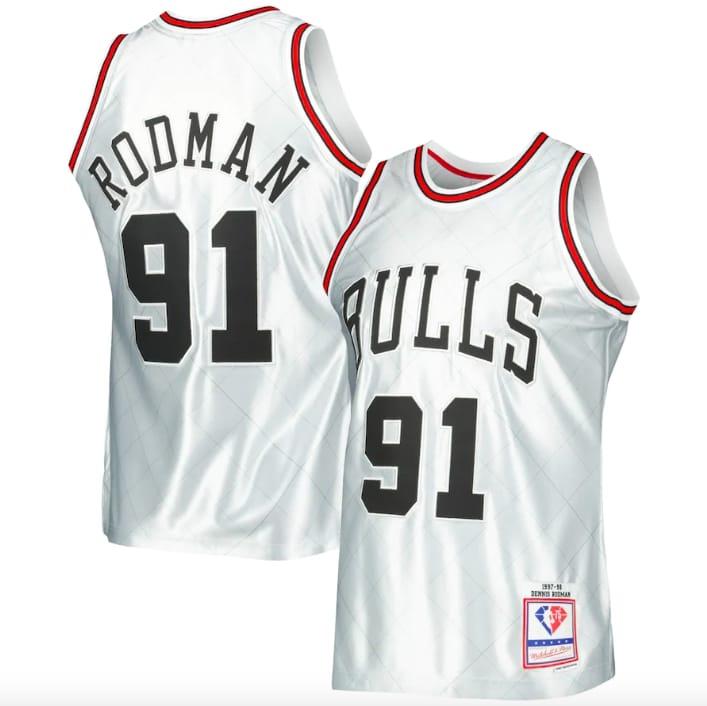 Баскетбольная джерси 1997-98 Chicago Bulls #91 Dennis Rodman Hardwood Classics 75th Anniversary Platinum Jersey