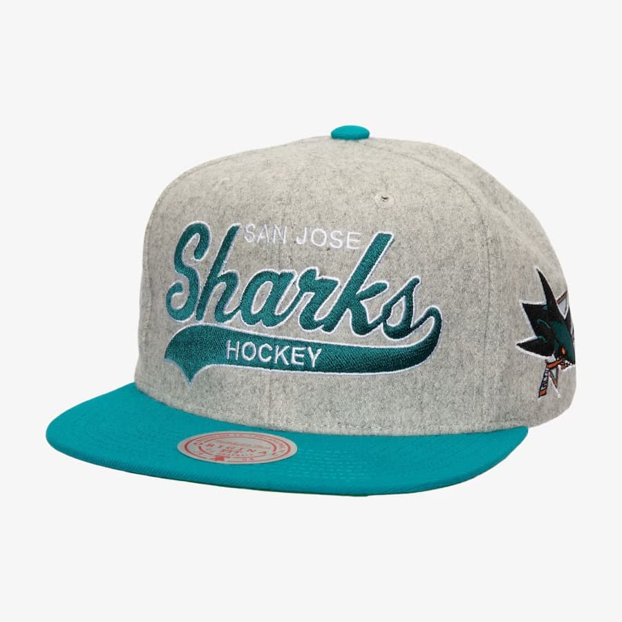 Бейсболка Mitchell & Ness Gray San Jose Sharks Tailsweep 2.0 Melton Snapback Hat
