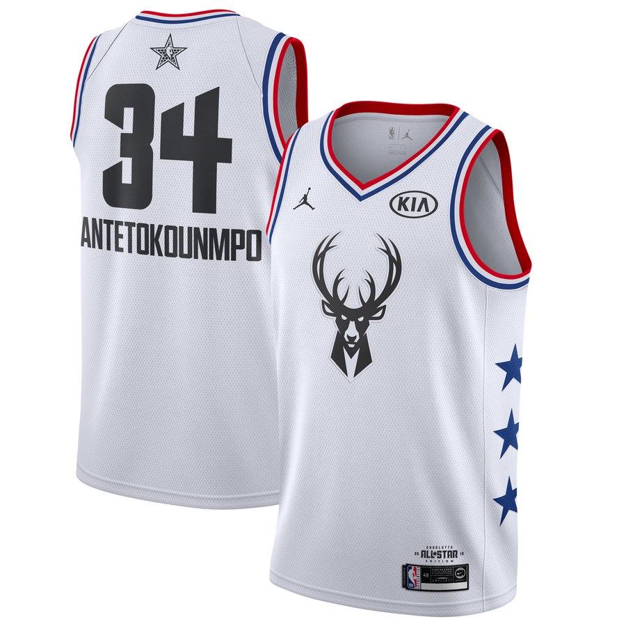 Баскетбольная джерси 2019 NBA All-Star Bucks Giannis Antetokounmpo #34 White Swingman Jersey