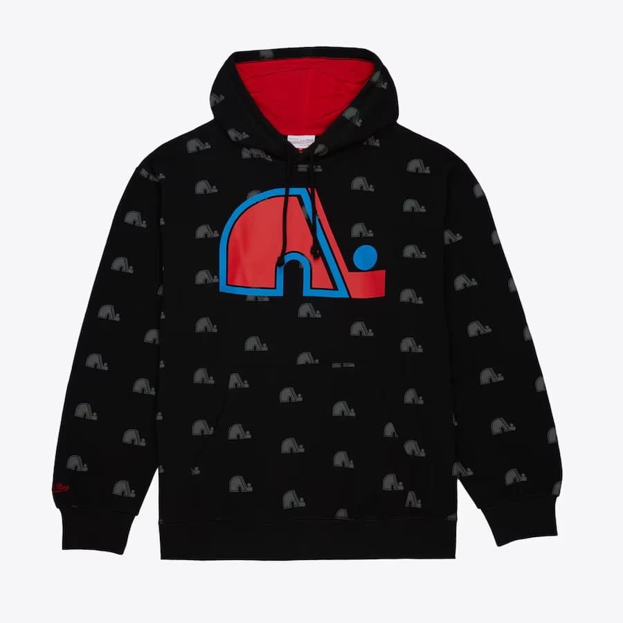 Худи Mitchell & Ness Black Quebec Nordiques Allover Print Fleece Pullover Hoodie