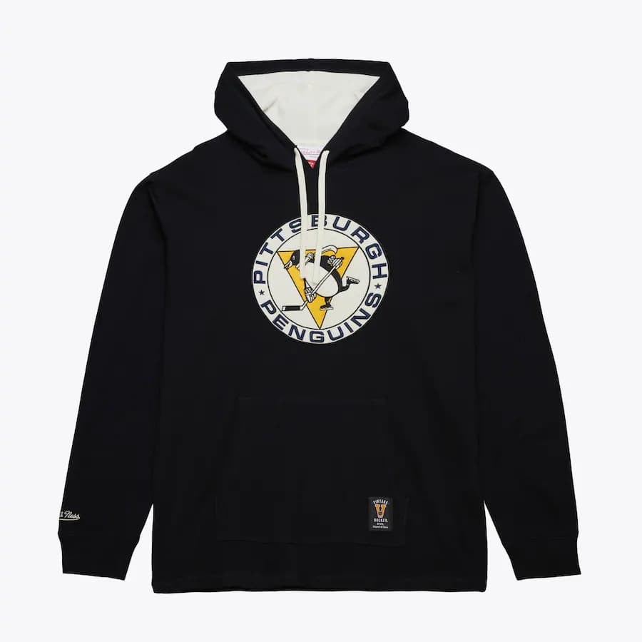 Худи Mitchell & Ness Black Pittsburgh Penguins Vintage Logo Thermal Lightweight Pullover Hoodie