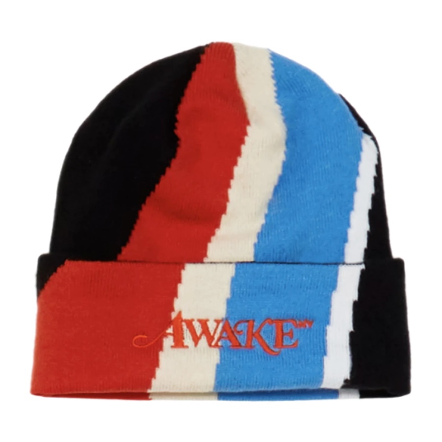 Awake-Multi-Stripe-Intarsia-Knit-Classic-Logo-Beanie-Multi-Stripe-Black