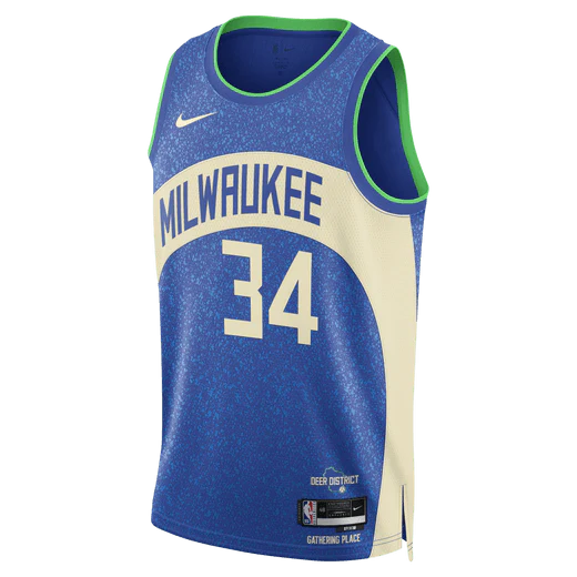 Баскетбольная джерси 2023-24 Milwaukee Bucks Giannis Antetokounmpo #34 Swingman City Edition Blue Jersey