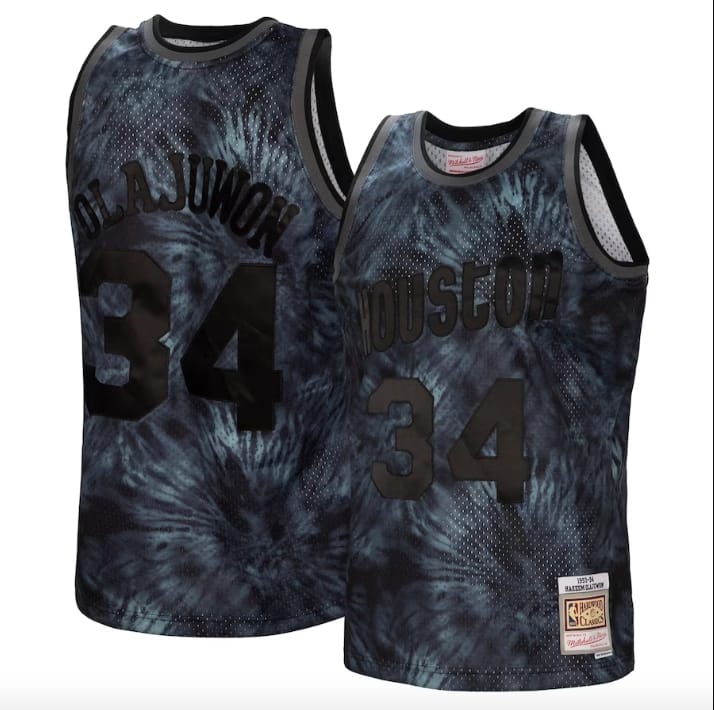 Баскетбольная джерси 1993-94 Houston Rockets #34 Hakeem Olajuwon Mitchell & Ness Tie-Dye Black Jersey