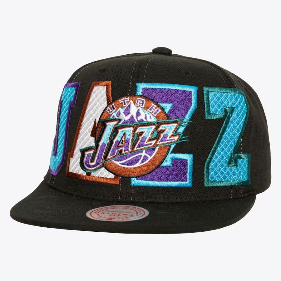 Бейсболка Mitchell & Ness Black Utah Jazz Hardwood Classics Varsity Bust Snapback Hat
