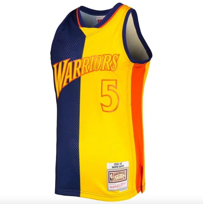 2006-07-Golden-State-Warriors-5-Baron-Davis-Mitchell-Ness-Split-NavyGold-Jersey-1