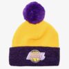 Mitchell-Ness-Gold-Purple-Los-Angeles-Lakers-Hardwood-Classics-Two-Tone-Cuffed-Knit-Hat-with-Pom-100x100