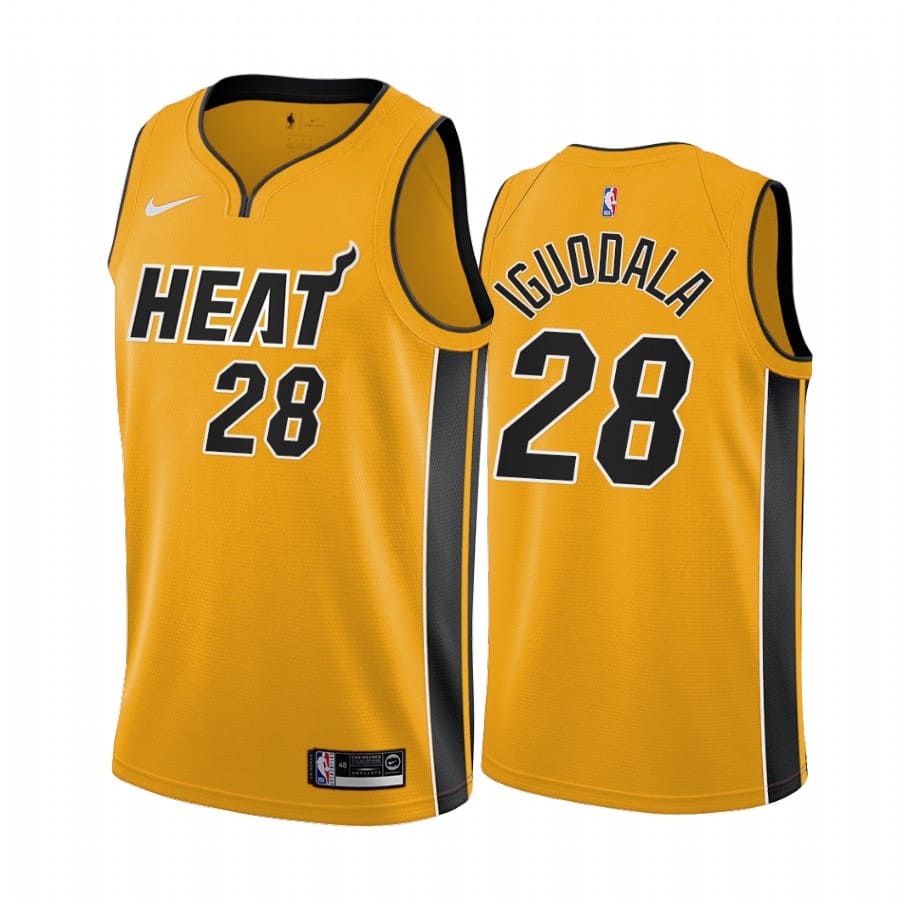 Баскетбольная джерси 2020-21 Miami Heat #28 Andre Iguodala Earned Edition Yellow Swingman Jersey