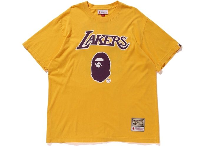 BAPE-x-Mitchell-Ness-Lakers-Tee-Yellow