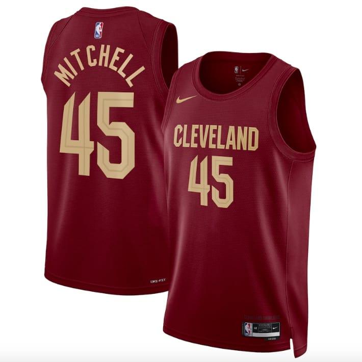 Баскетбольная джерси 2022-23 Cleveland Cavaliers #45 Donovan Mitchell Icon Burgundy Jersey