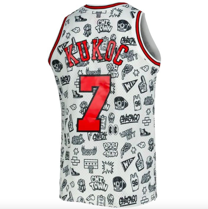 Баскетбольная джерси 1997-98 Chicago Bulls #7 Toni Kukoc Mitchell & Ness Doodle White Jersey