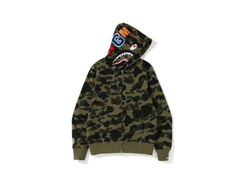 Худи BAPE 1st Camo Screen Printed Shark Full Zip Hoodie Green