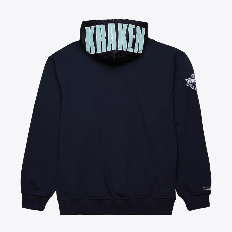 Худи Mitchell & Ness Navy Seattle Kraken Polar Fleece Quarter-Zip Pullover Hoodie