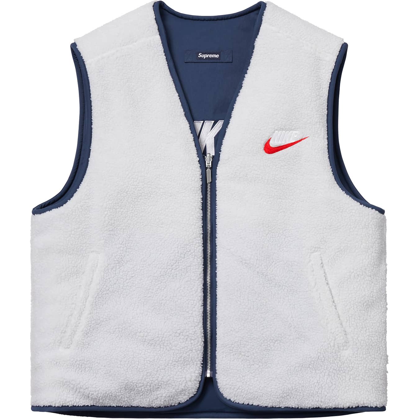 Двусторонний жилет Supreme x Nike Reversible Nylon Sherpa Vest Navy