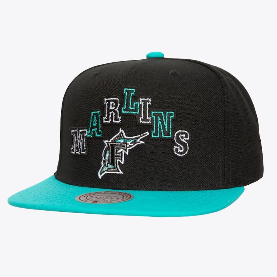 Бейсболка Mitchell & Ness Black Florida Marlins Cooperstown Collection Uprise Snapback Hat