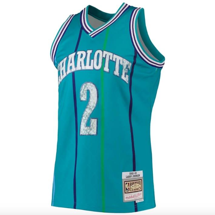 Баскетбольная джерси 1996-97 Charlotte Hornets #2 Larry Johnson Mitchell & Ness 75th Anniversary Diamond Teal Jersey