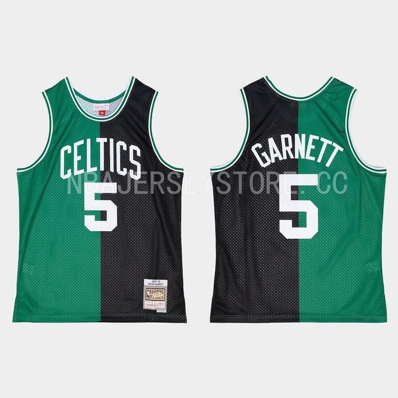 Баскетбольная джерси 2007-08  Boston Celtics #5 Kevin Garnett Hardwood Classics Black Green Split Jersey