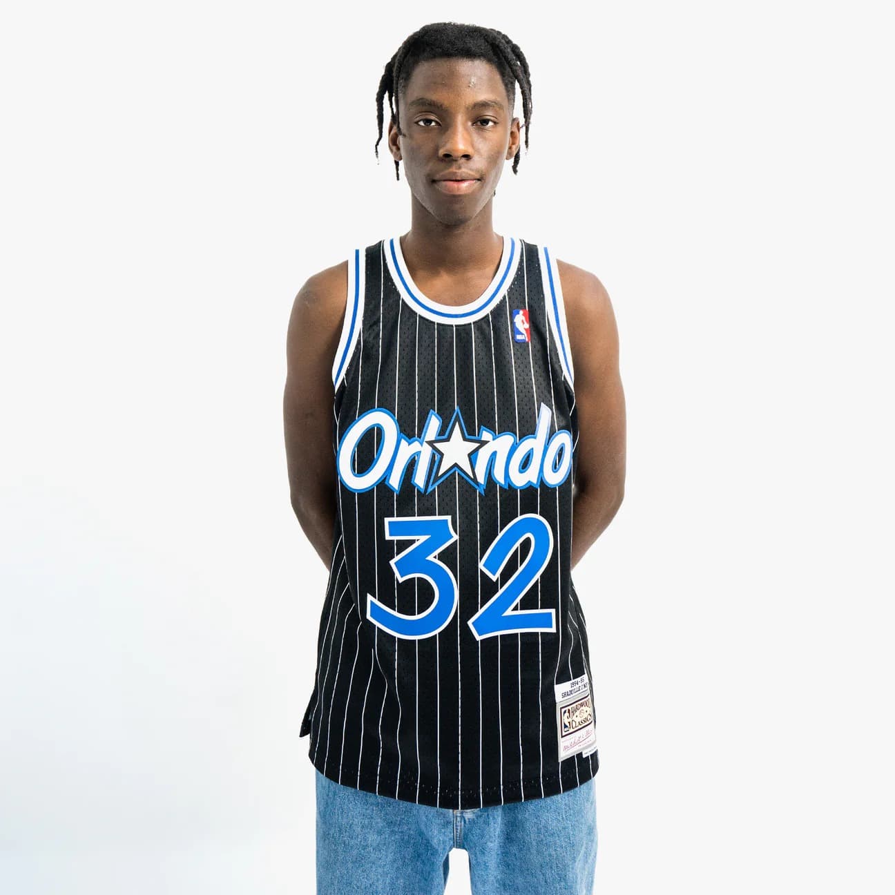 Баскетбольная джерси 1994-95 Orlando Magic Shaquille O’Neal #32 Swingman Hardwood Classics Black Pinstripes Jersey