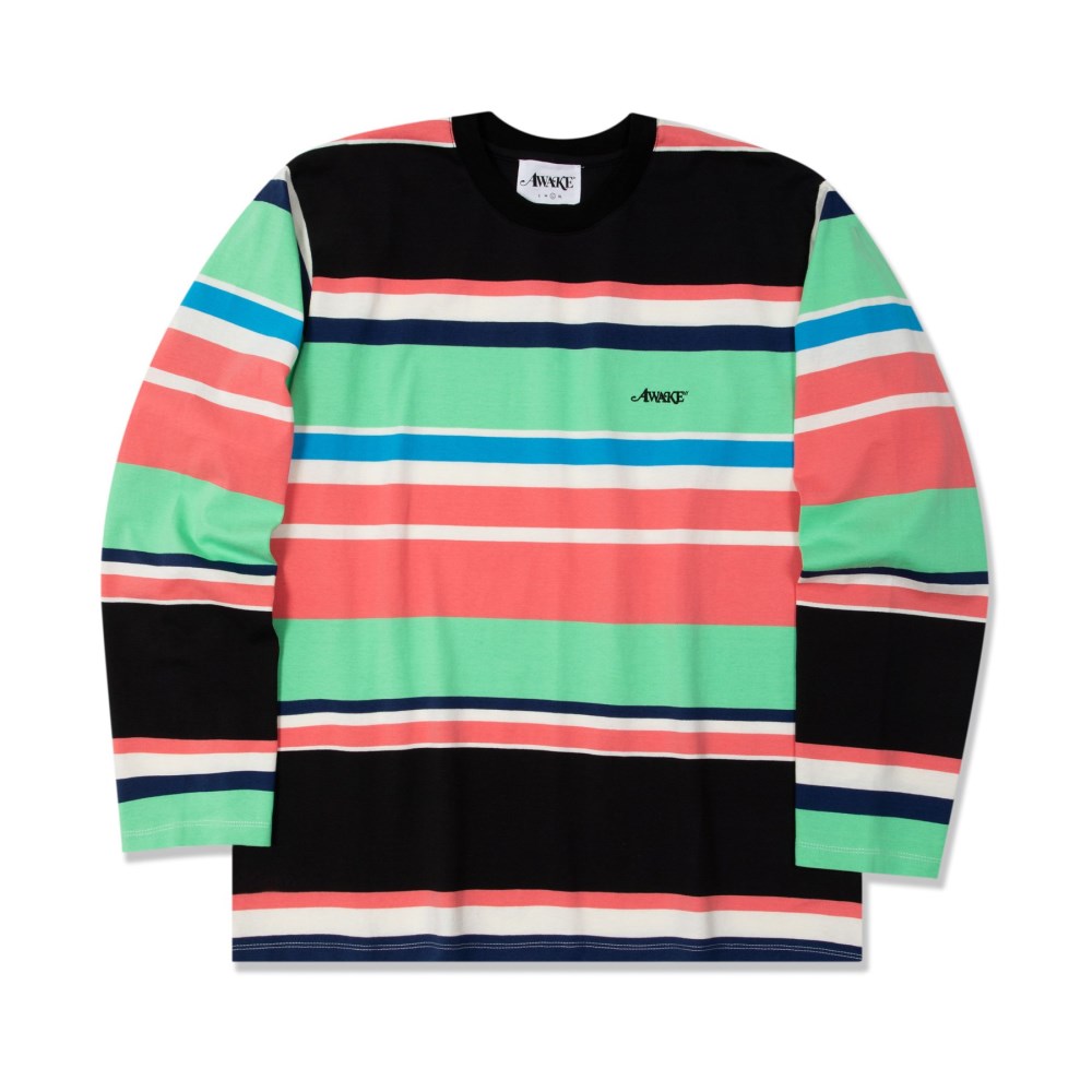 Футболка Awake Embroidered Logo Engineered Stripe L/S T-shirt Black