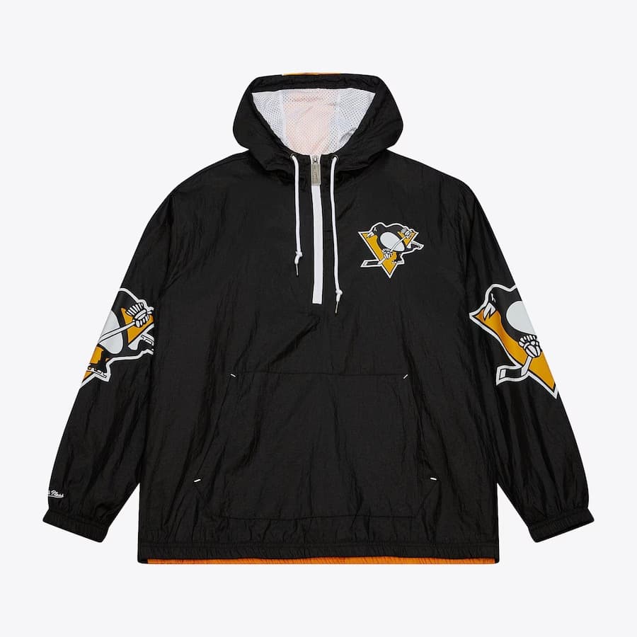 Анорак Mitchell & Ness Black Pittsburgh Penguins Team 2.0 Anorak Quarter-Zip Windbreaker Jacket