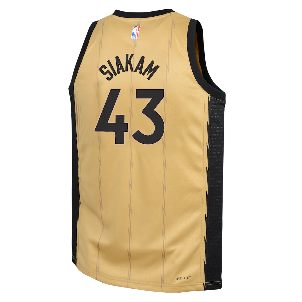 Баскетбольная джерси 2023-24 Toronto Raptors Pascal Siakam #43 Youth Swingman City Edition Gold Jersey