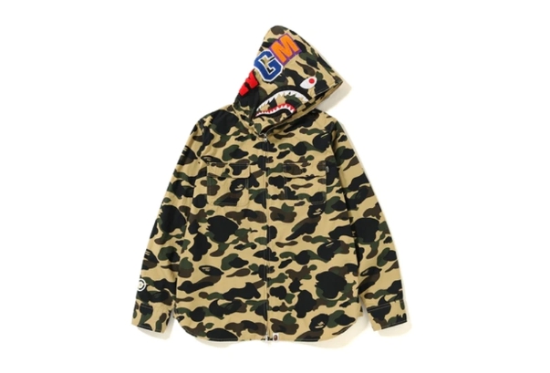 Рубашка BAPE 1st Camo Shark Hoodie Zip Up Shirt Yellow