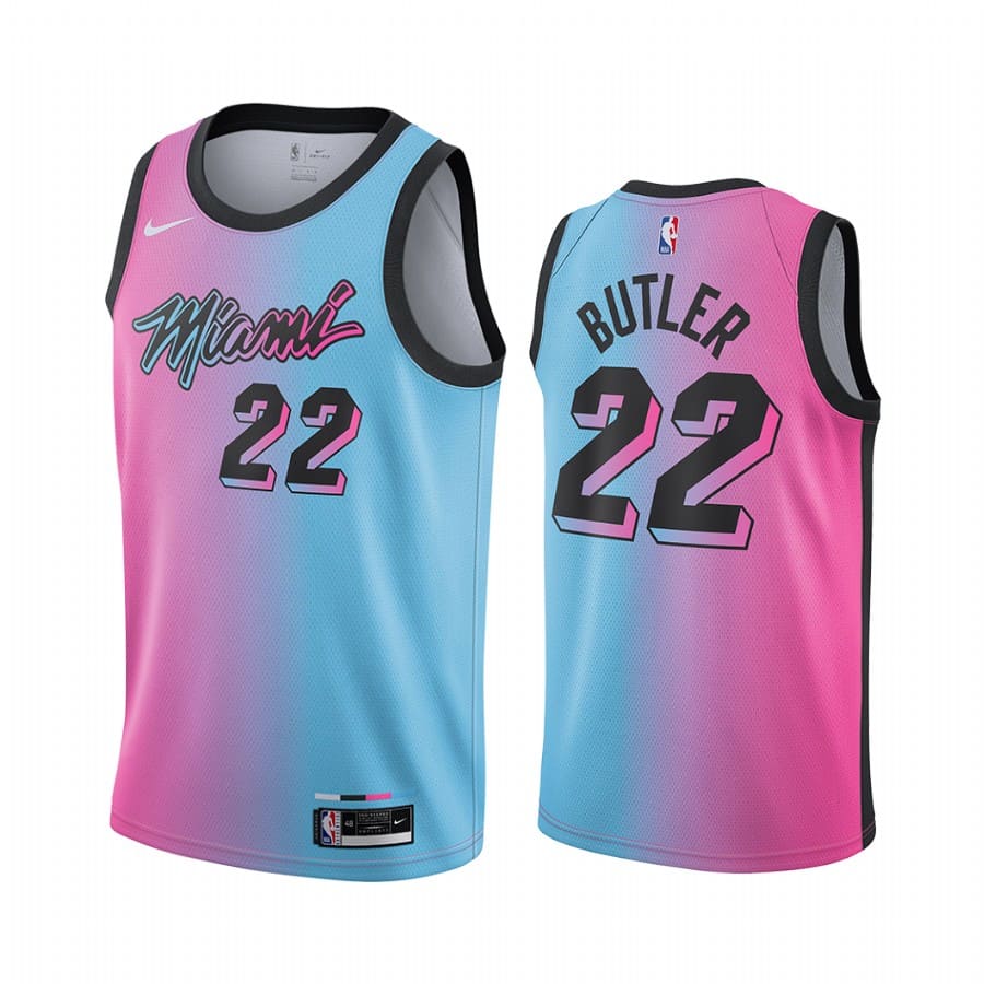 Баскетбольная джерси 2020-21 Miami Heat #22 Jimmy Butler City Edition Blue Pink Swingman Jersey