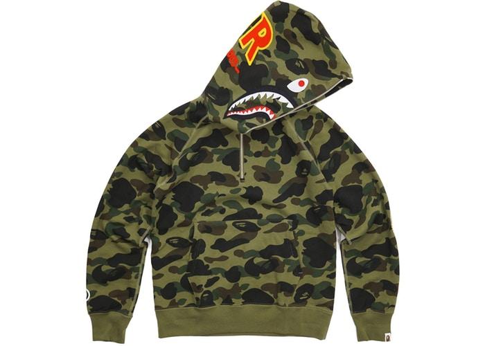 Худи BAPE Ultimate 1st Camo PONR Shark Half Zip Raglan Pullover Hoodie Green